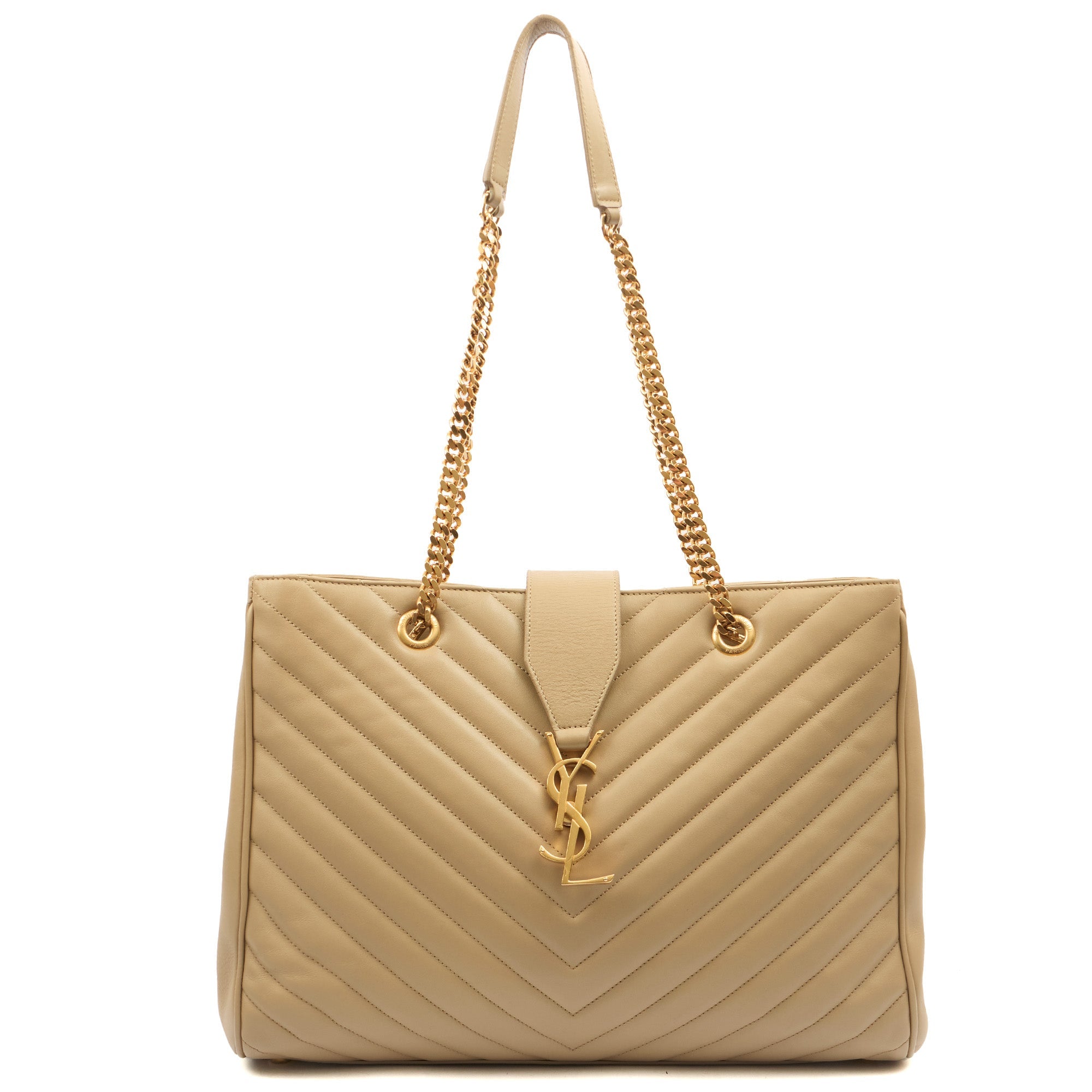 Saint Laurent Tote Monogram Tote in Green, Calfskin Leather