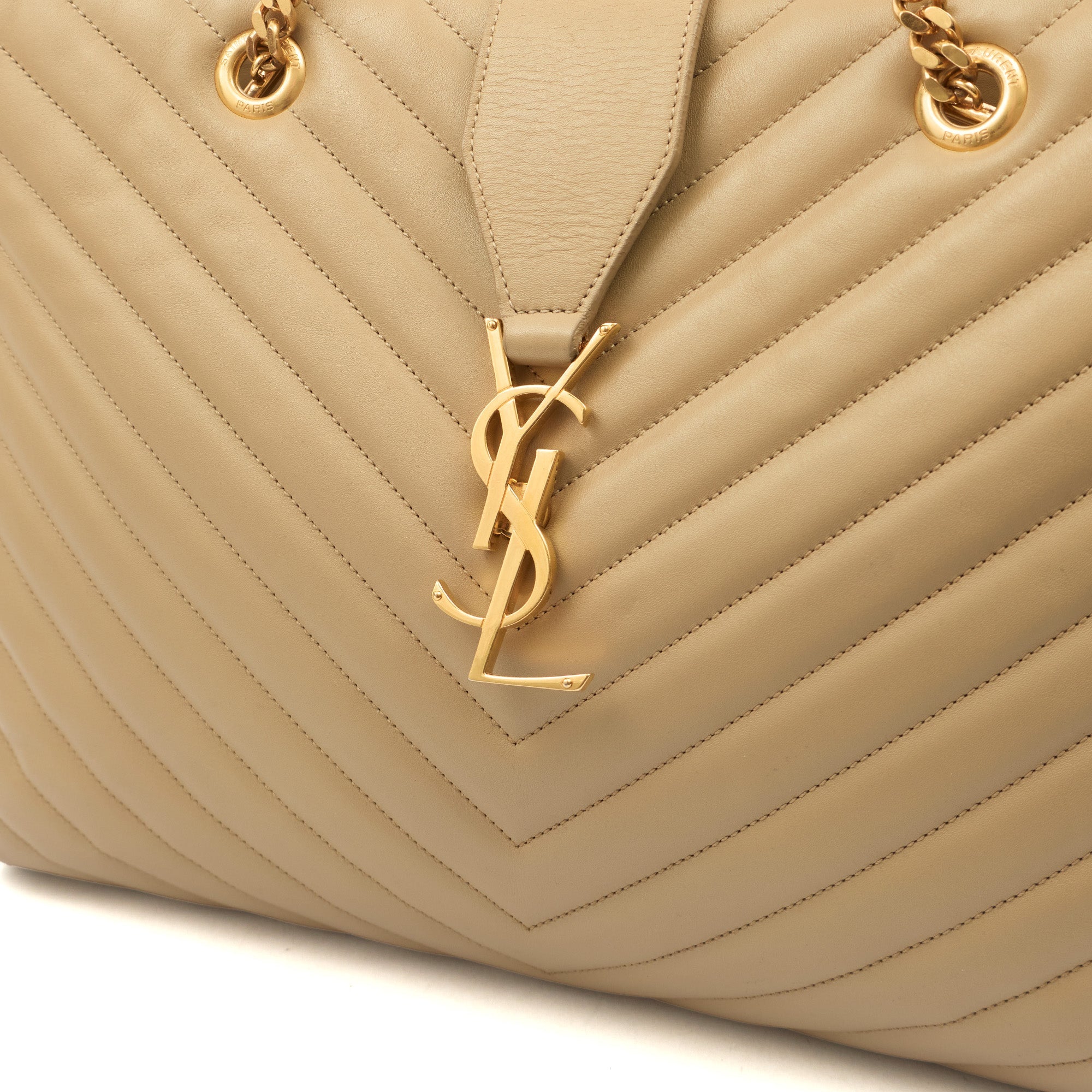 Saint Laurent Tote Monogram Tote in Green, Calfskin Leather