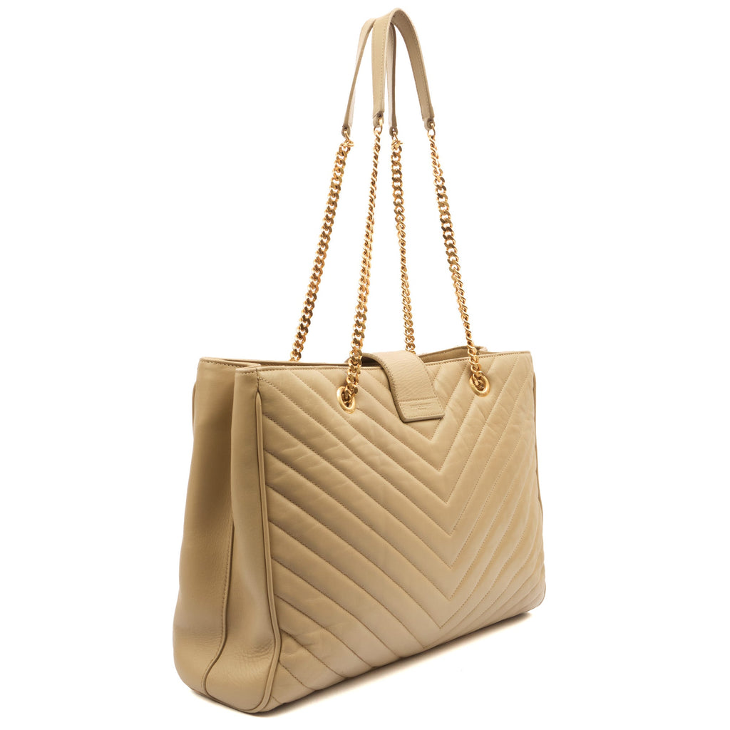 Saint Laurent Tote Monogram Tote in Green, Calfskin Leather