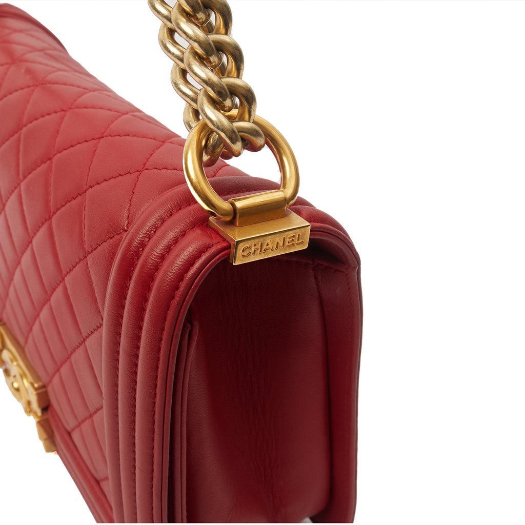 Chanel Shoulder Bag Boy - Medium in Red, Lambskin Leather