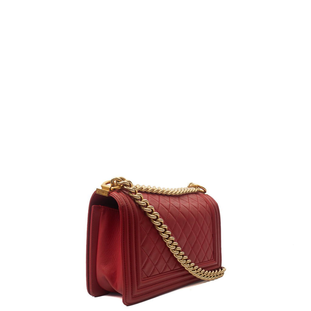 Chanel Shoulder Bag Boy - Medium in Red, Lambskin Leather