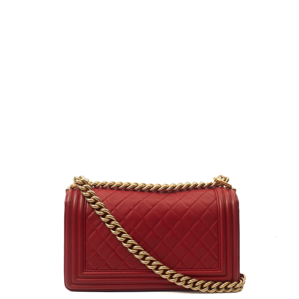 Chanel Shoulder Bag Boy - Medium in Red, Lambskin Leather