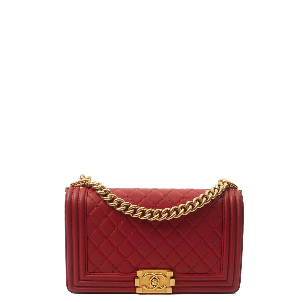 Chanel Shoulder Bag Boy - Medium in Red, Lambskin Leather