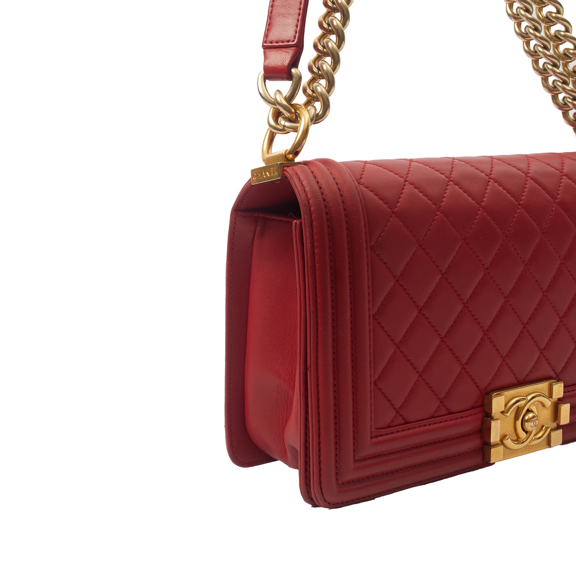 Chanel Shoulder Bag Boy - Medium in Red, Lambskin Leather