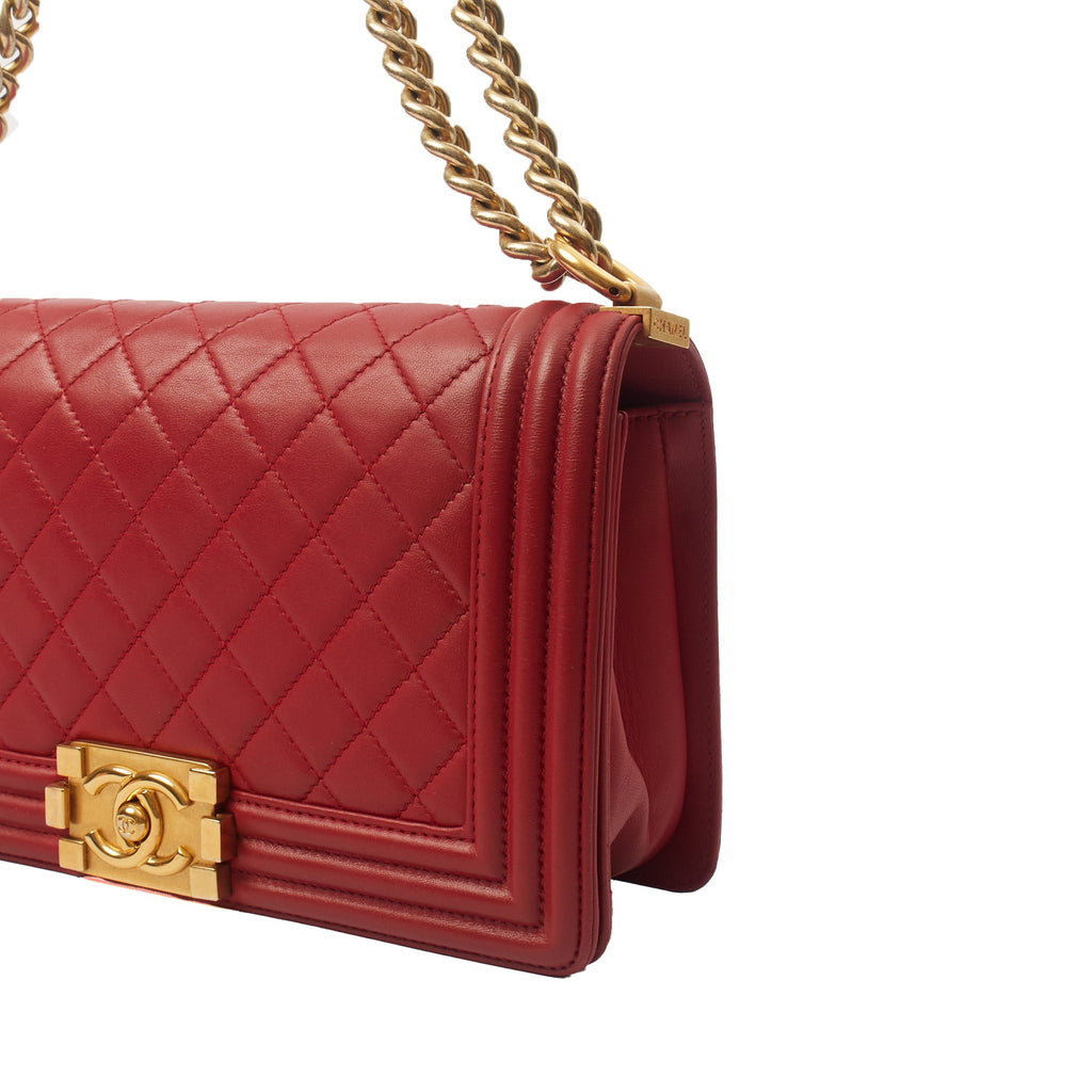 Chanel Shoulder Bag Boy - Medium in Red, Lambskin Leather