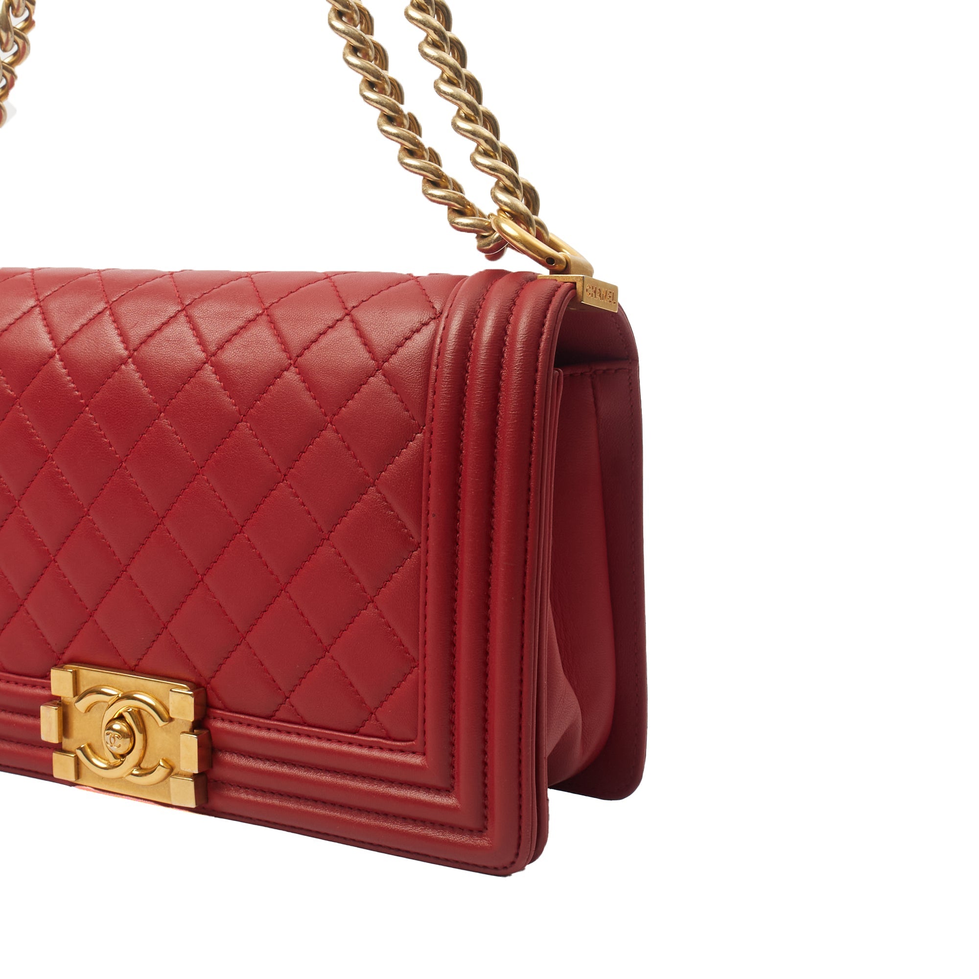 Chanel Shoulder Bag Boy - Medium in Red, Lambskin Leather