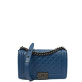 Chanel Shoulder Bag Boy - Medium in Blue, Leather