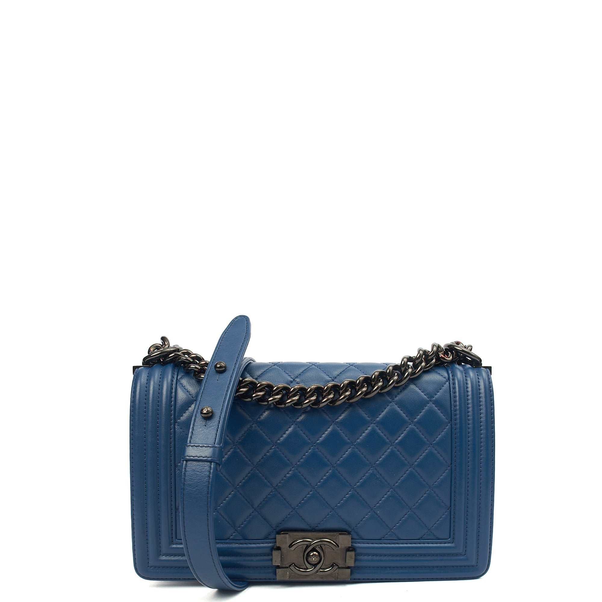 Chanel Shoulder Bag Boy - Medium in Blue, Leather