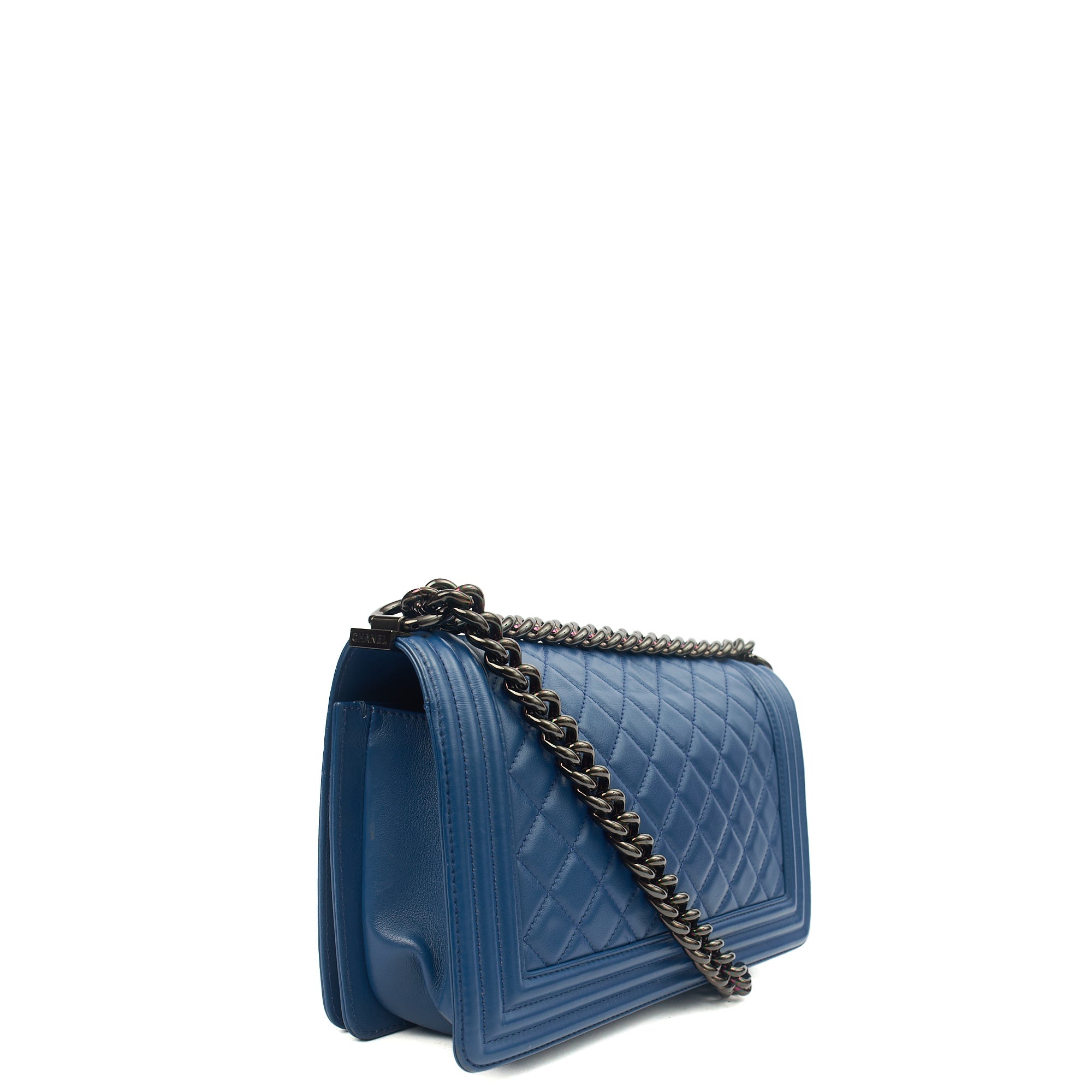 Chanel Shoulder Bag Boy - Medium in Blue, Leather