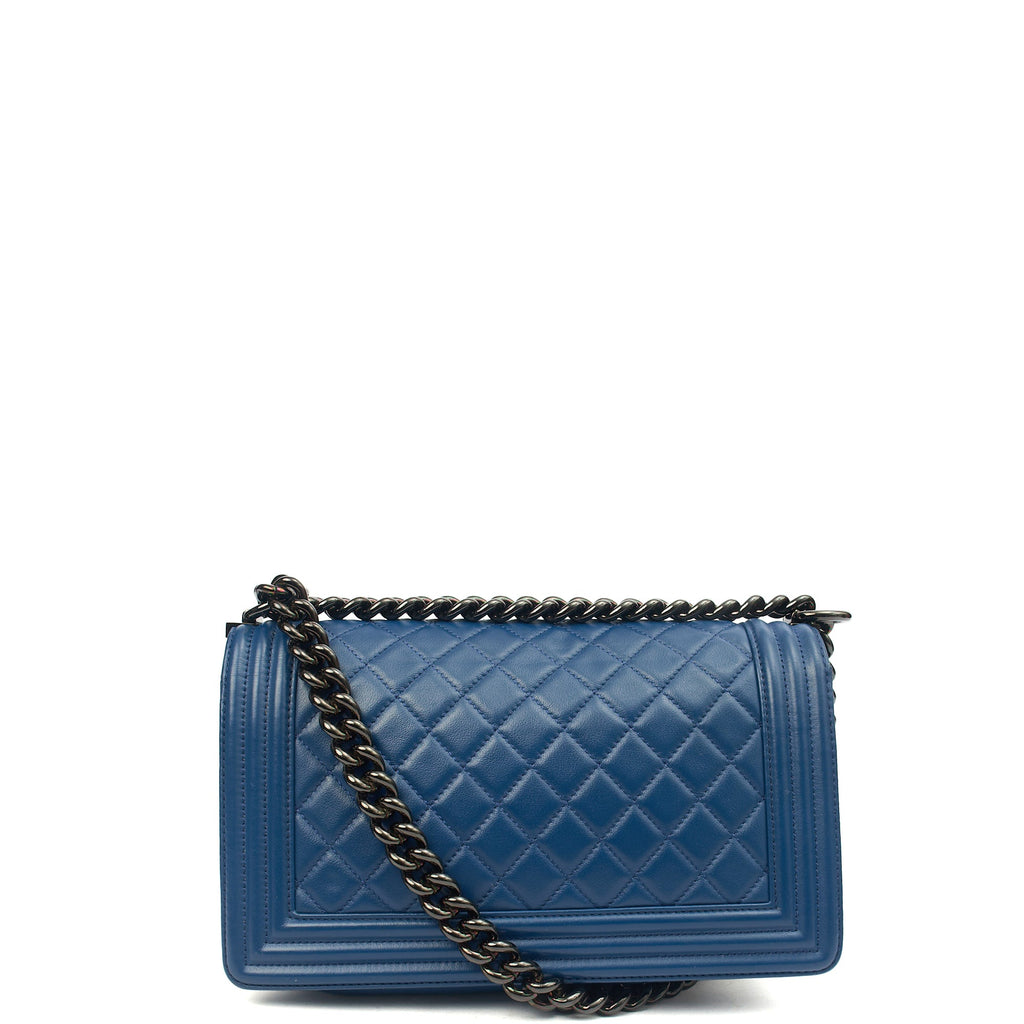 Chanel Shoulder Bag Boy - Medium in Blue, Leather
