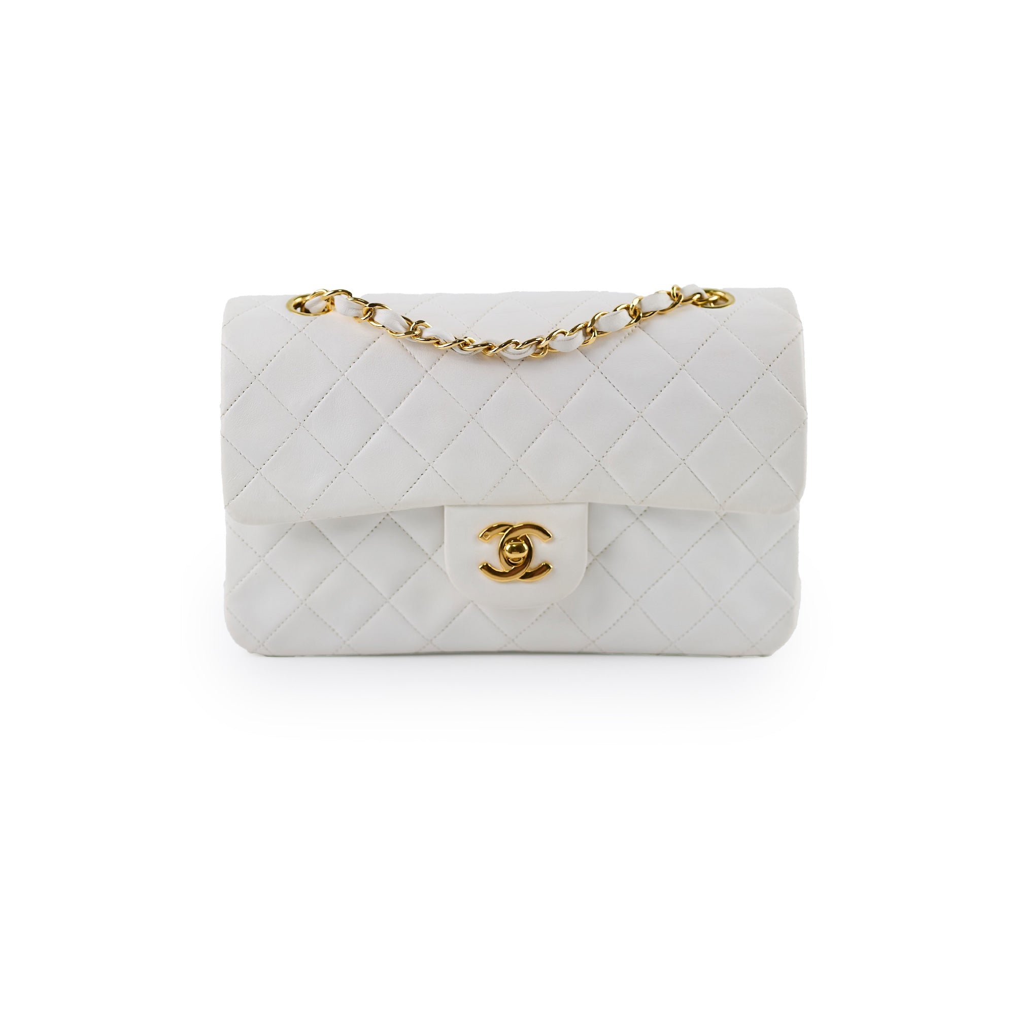 Chanel 24k Vintage Small Classic Flap Lambskin White