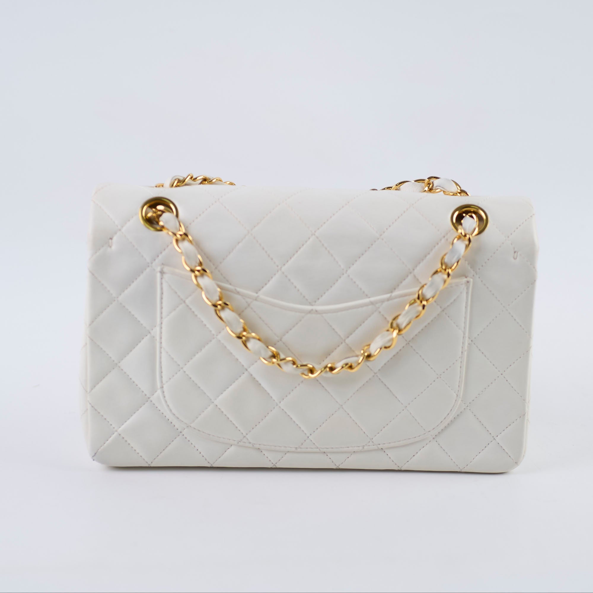 Chanel 24k Vintage Small Classic Flap Lambskin White