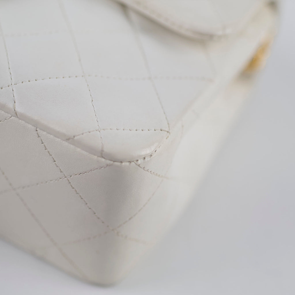 Chanel 24k Vintage Small Classic Flap Lambskin White