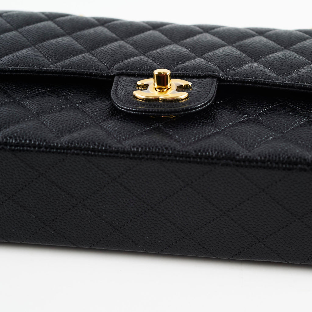 Chanel Medium/Large Caviar Double Classic Flap Black 2021 Microchipped