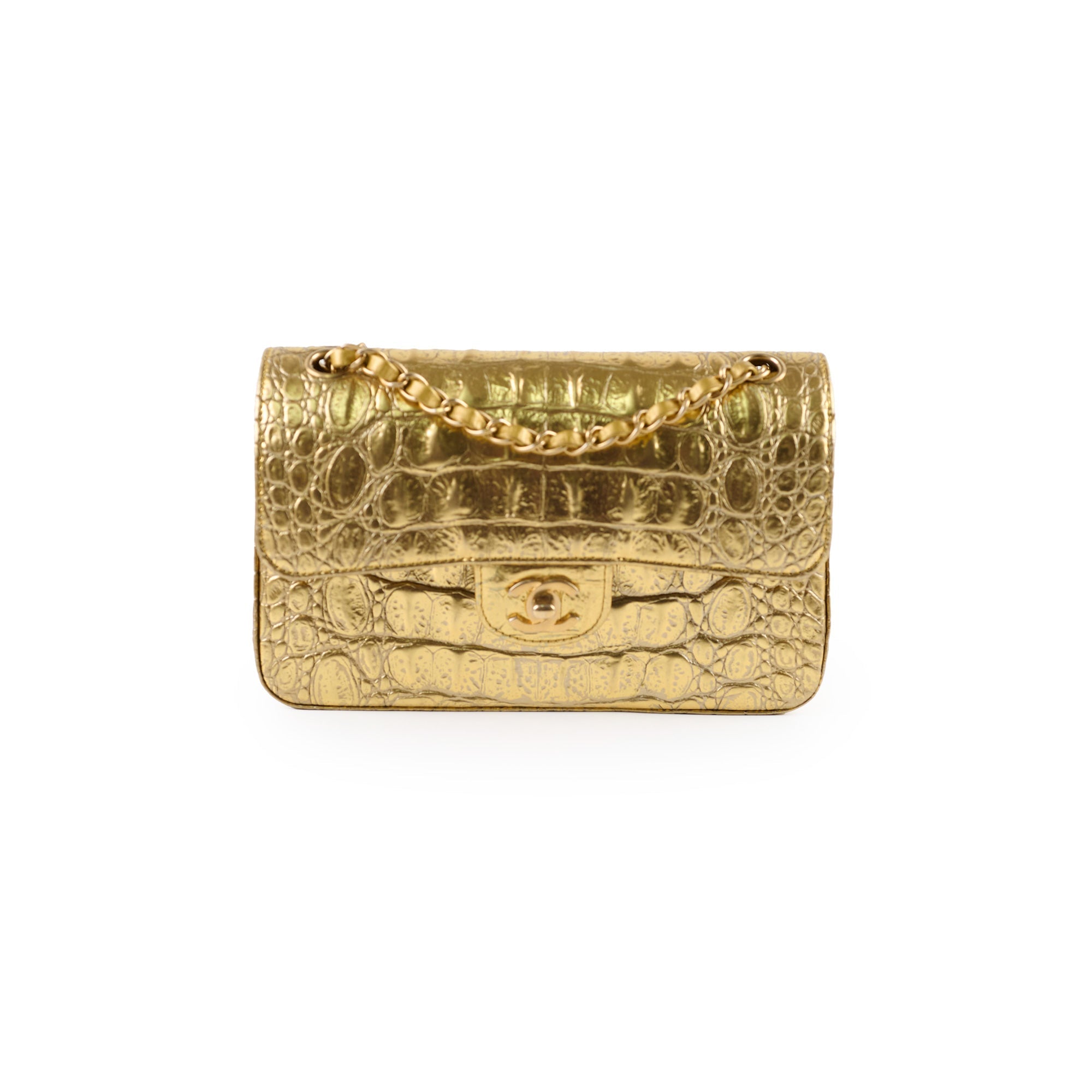 Chanel Classic Flap Small Croc Embossed Gold