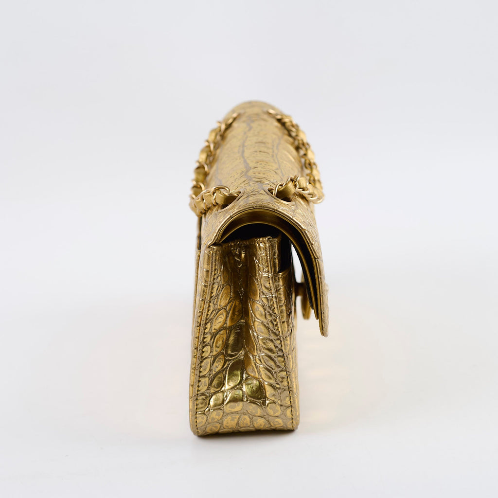 Chanel Classic Flap Small Croc Embossed Gold