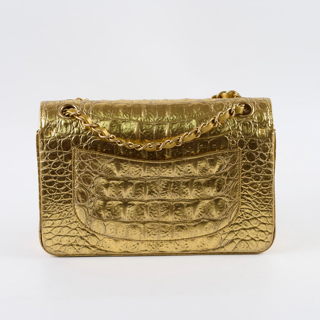 Chanel Classic Flap Small Croc Embossed Gold