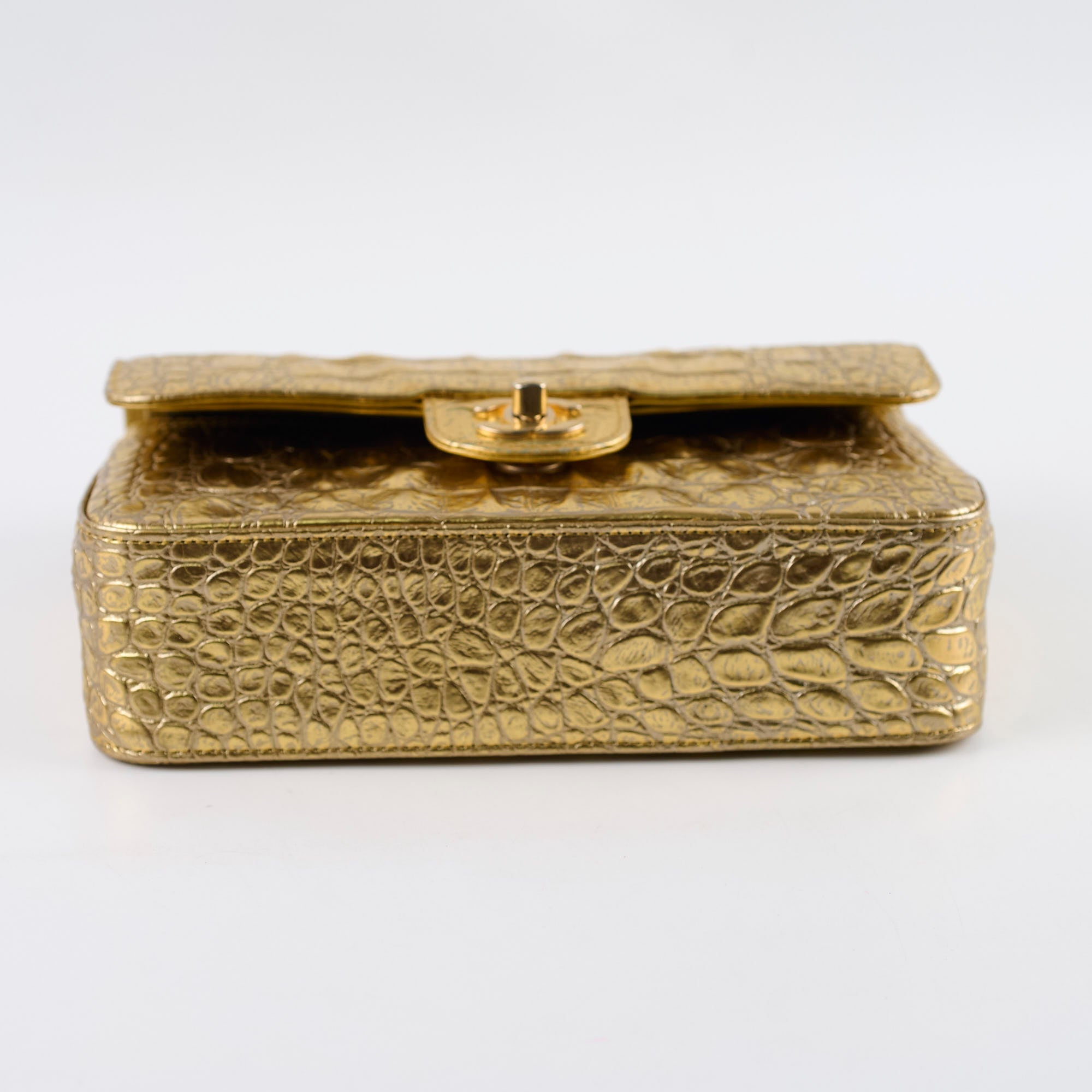 Chanel Classic Flap Small Croc Embossed Gold
