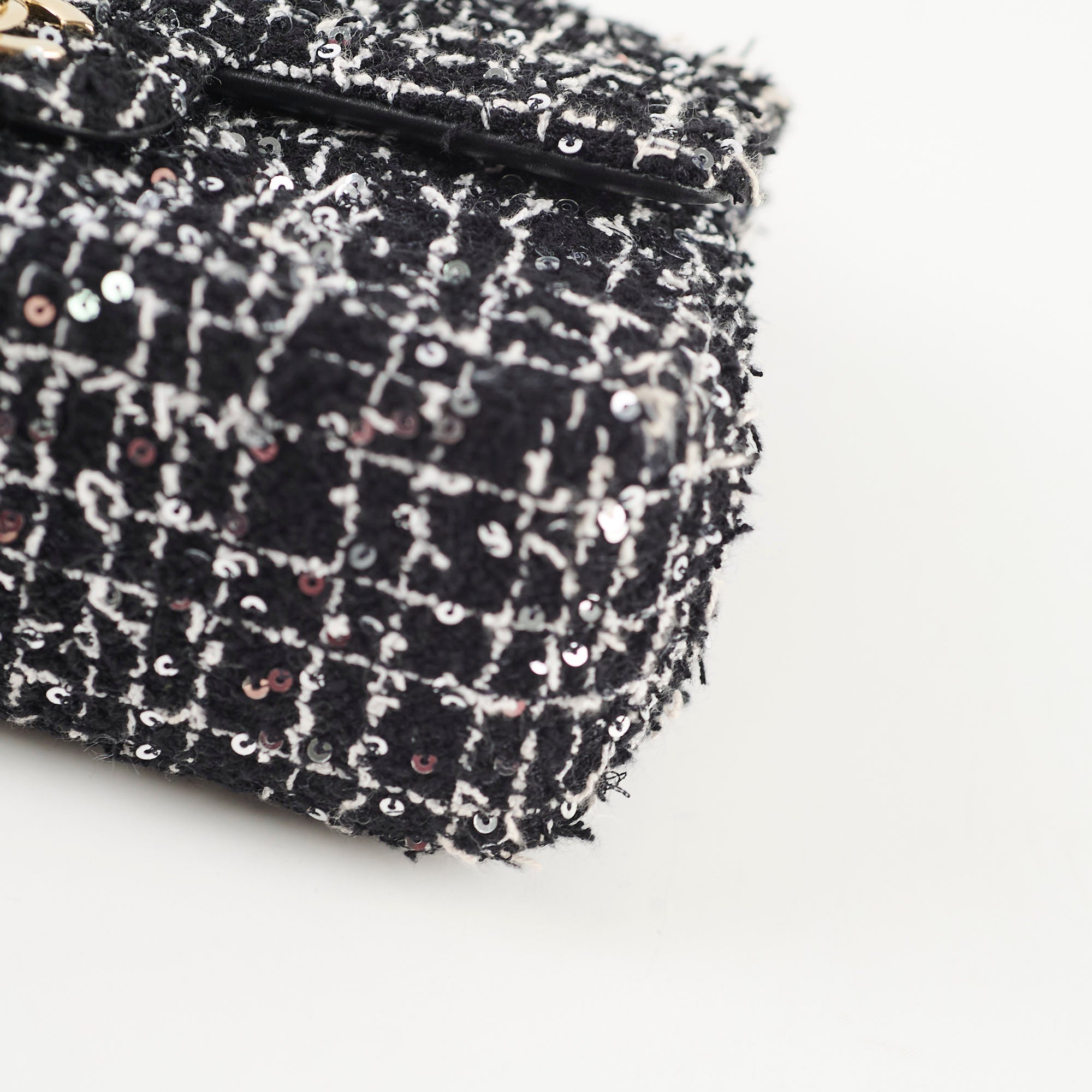 Chanel Mini Tweed Sequin Rectangular Top Handle Classic Flap Black