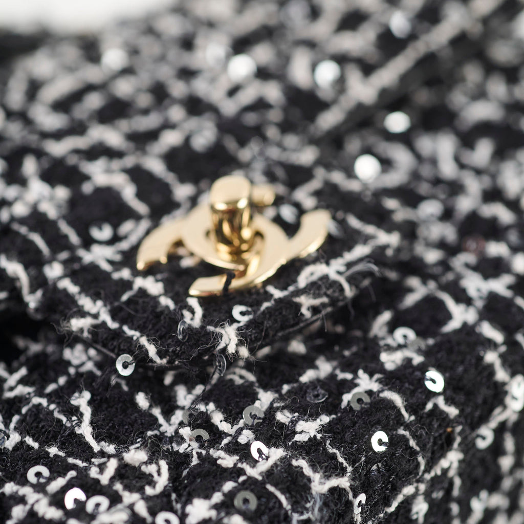 Chanel Mini Tweed Sequin Rectangular Top Handle Classic Flap Black