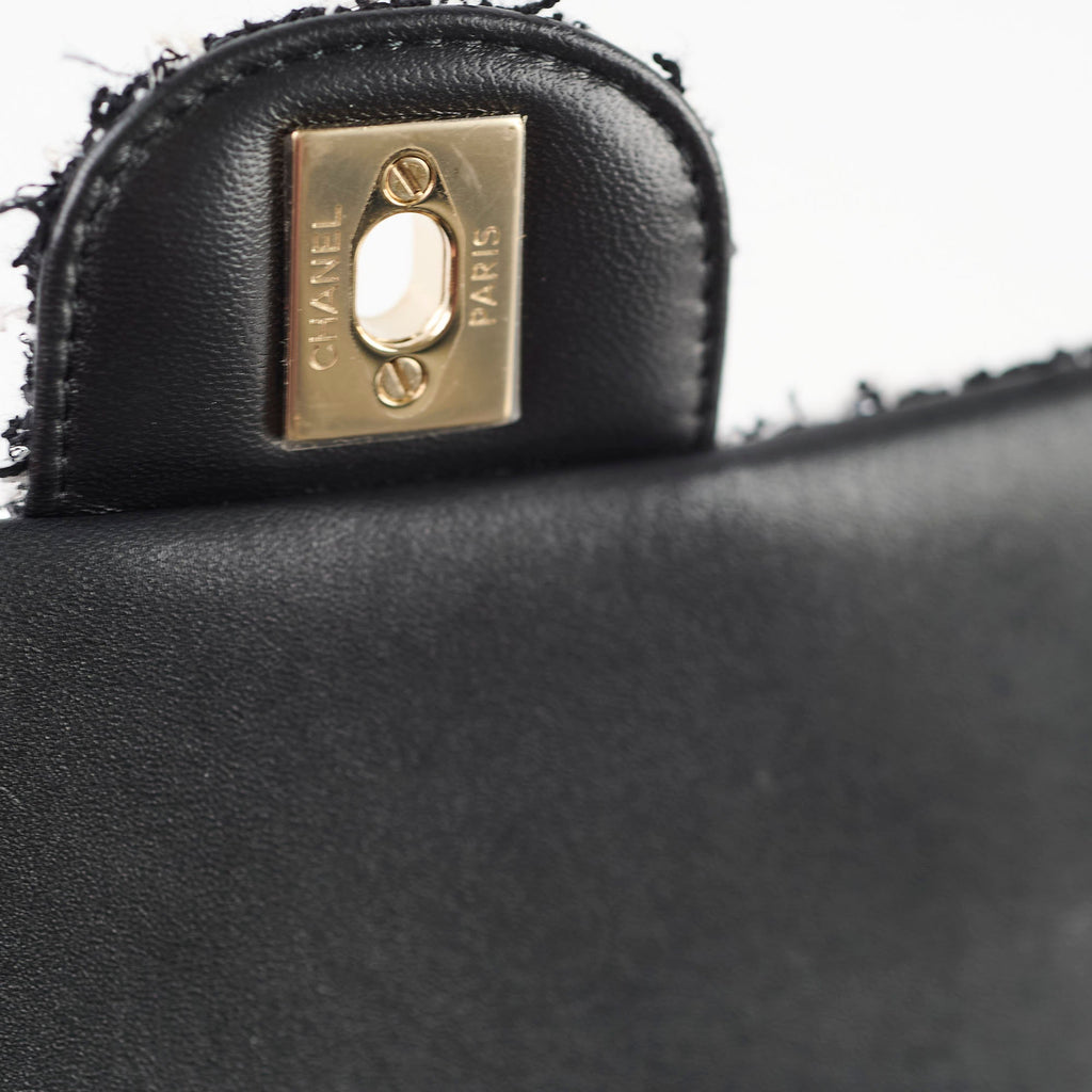 Chanel Mini Tweed Sequin Rectangular Top Handle Classic Flap Black