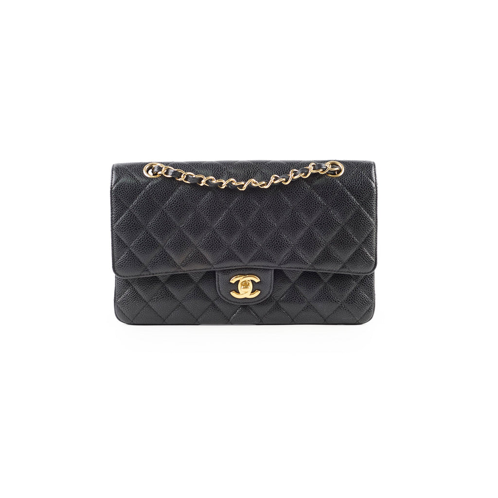 Chanel Medium Classic Flap Black Caviar 24k Plated Gold Hardware