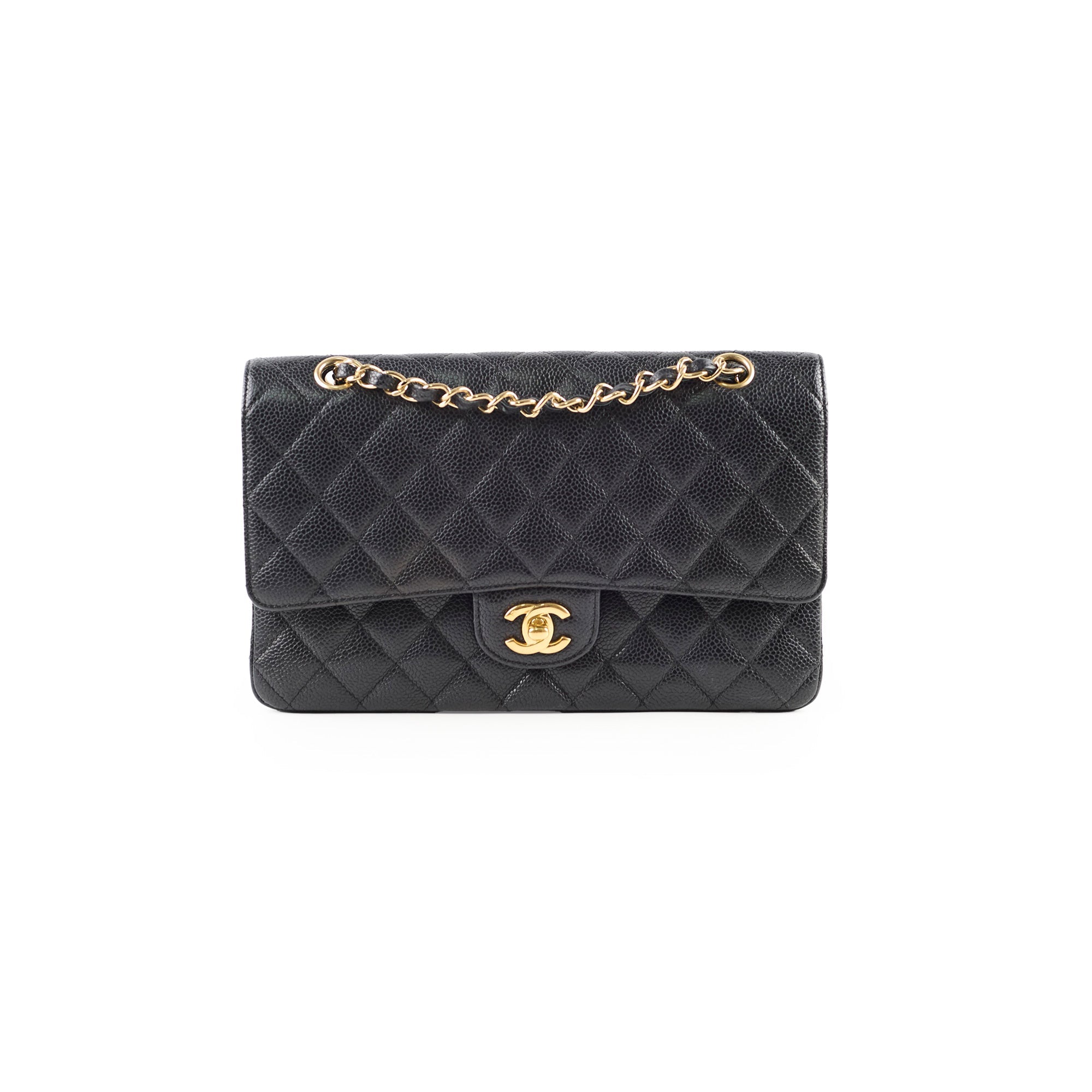 Chanel Medium Classic Flap Black Caviar 24k Plated Gold Hardware