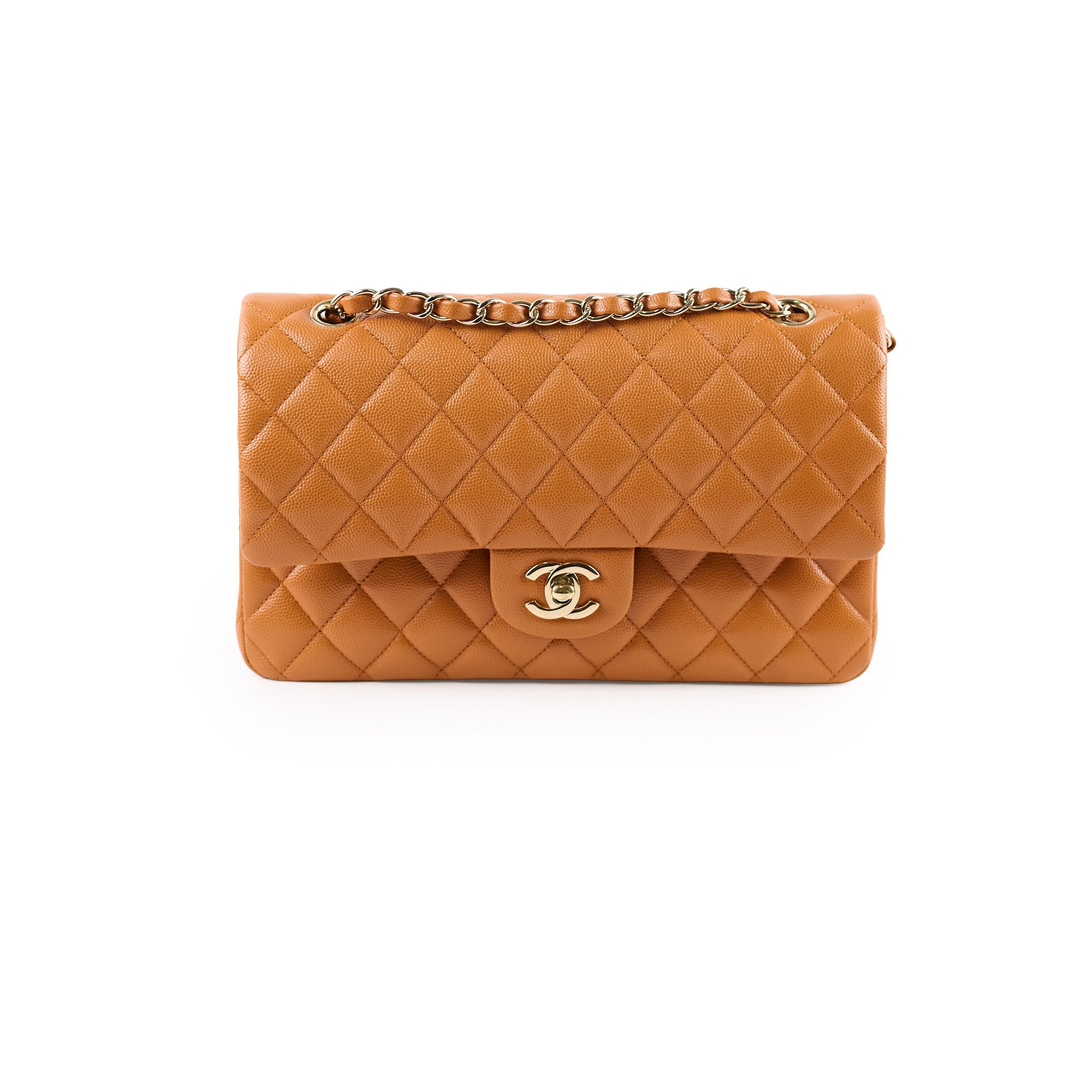 Chanel Medium Classic Flap Caramel Brown Caviar Light Gold HW