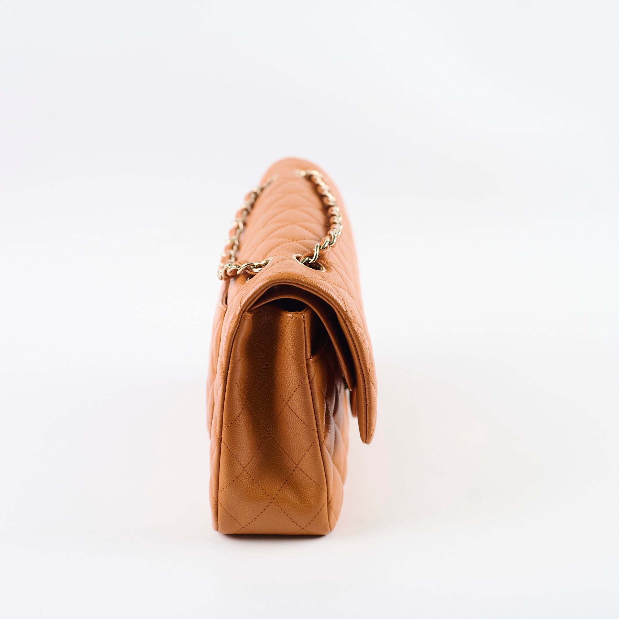 Chanel Medium Classic Flap Caramel Brown Caviar Light Gold HW
