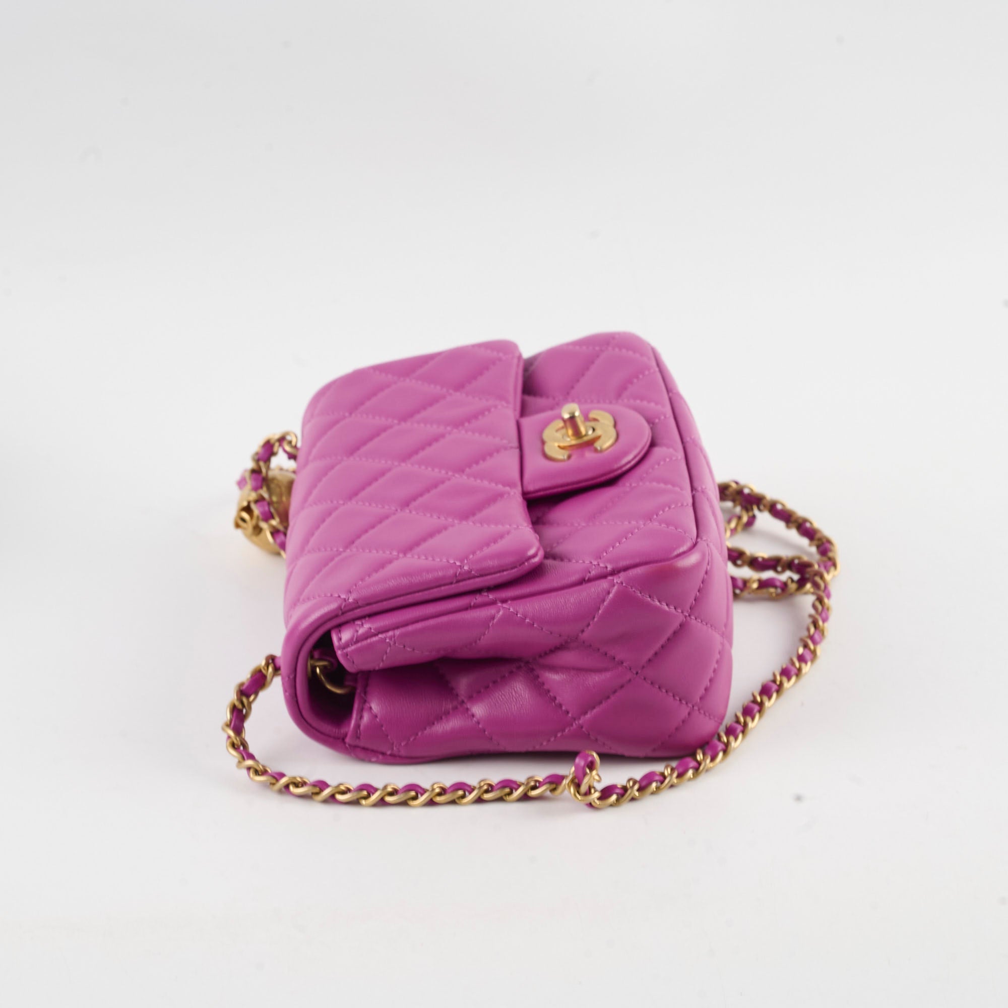 Chanel Pearl Crush Square Mini Purple Calfskin  Classic Flap