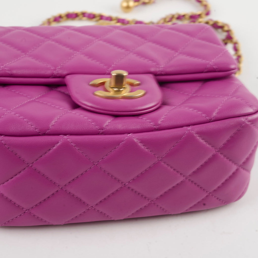 Chanel Pearl Crush Square Mini Purple Calfskin  Classic Flap