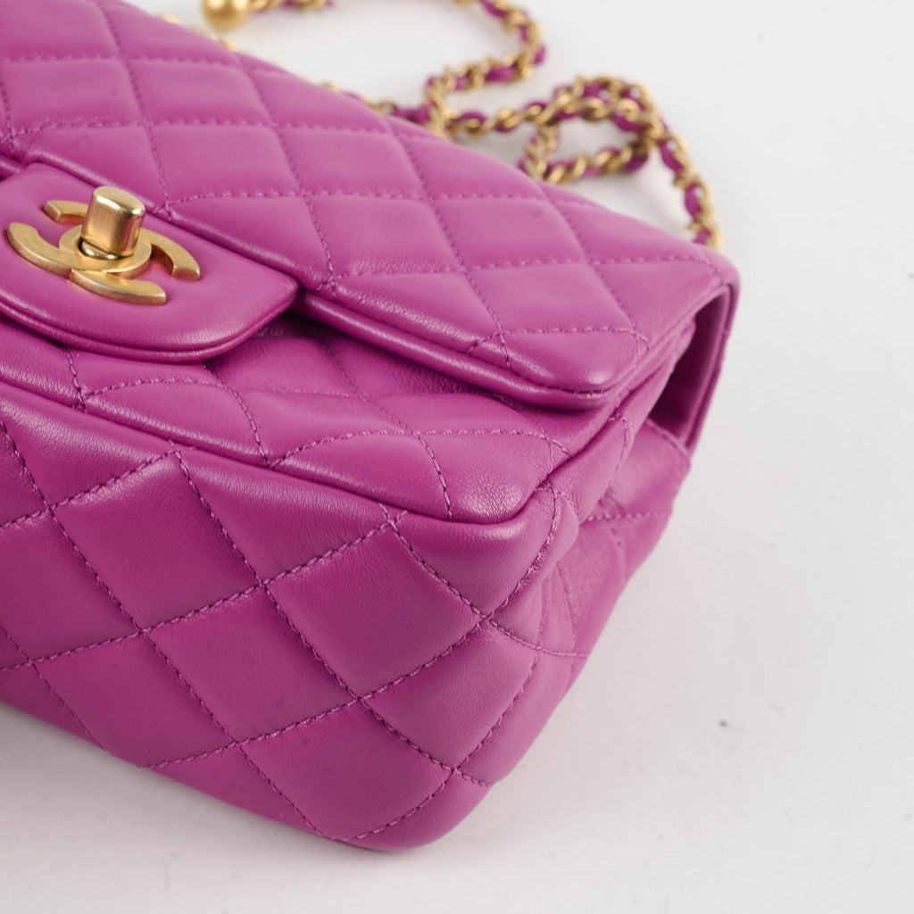 Chanel Pearl Crush Square Mini Purple Calfskin  Classic Flap