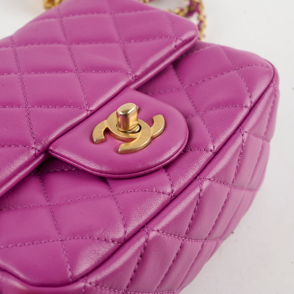 Chanel Pearl Crush Square Mini Purple Calfskin  Classic Flap
