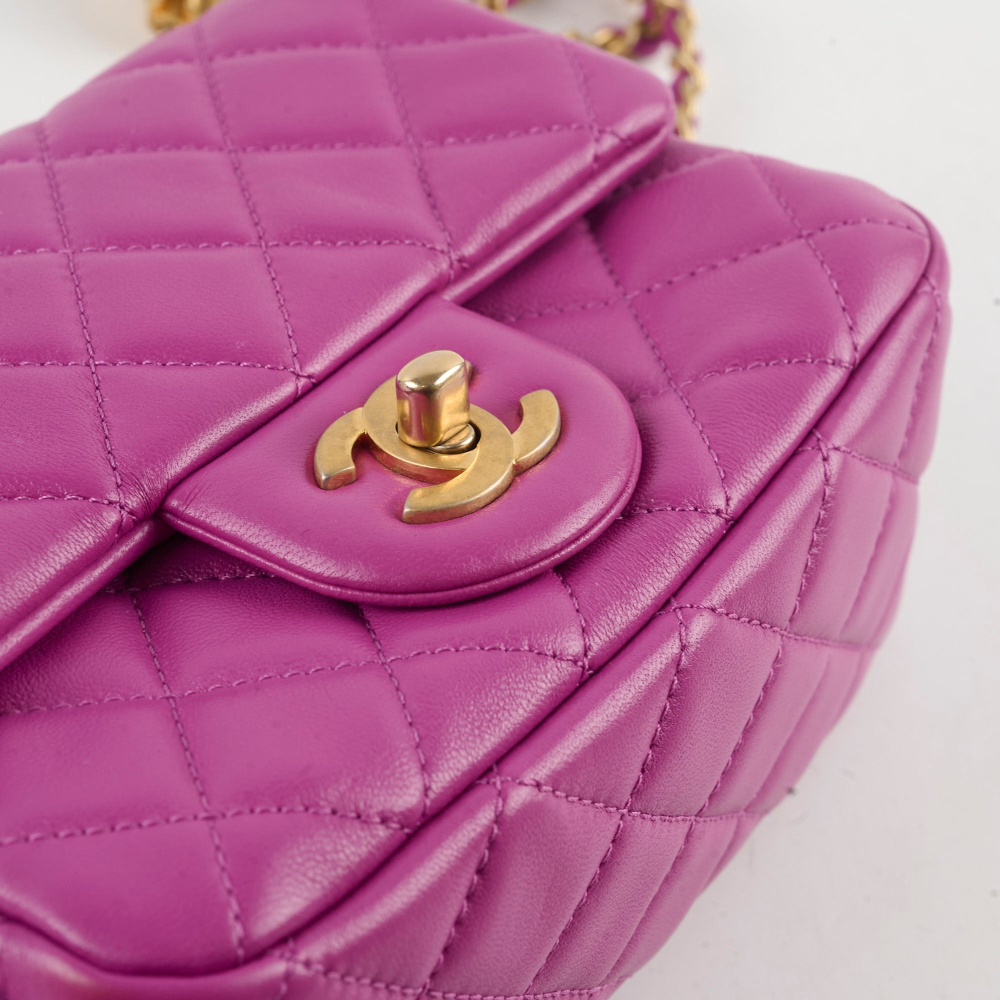 Chanel Pearl Crush Square Mini Purple Calfskin  Classic Flap