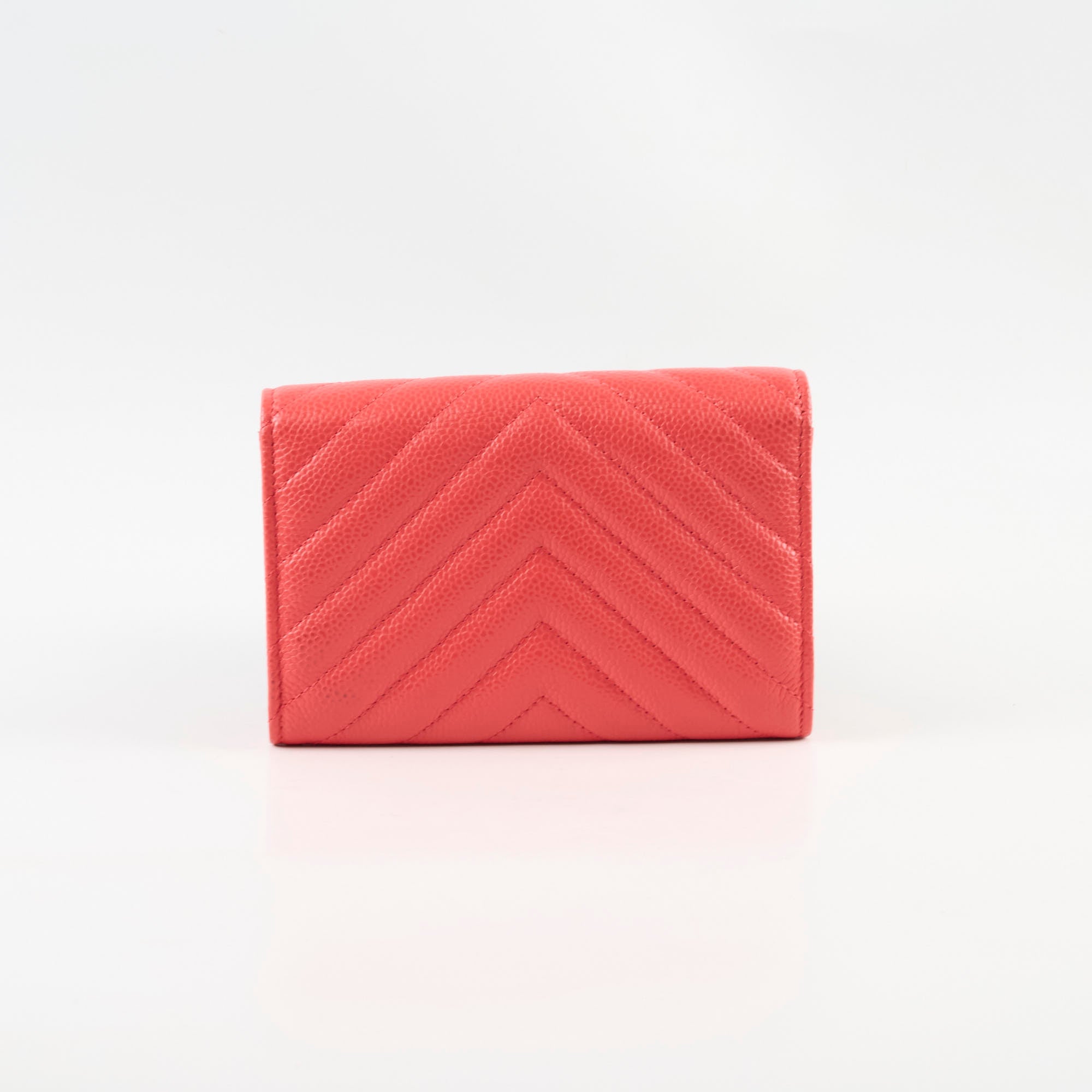 Chanel Chevron Caviar Classic Flap Wallet Coral Red