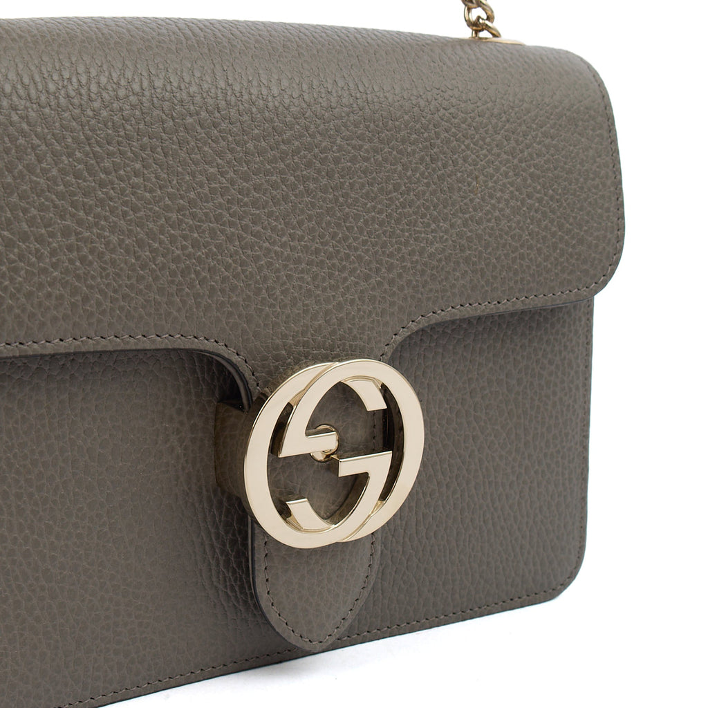 Gucci Cross Body Dollar Interlocking GG Bag - Small in Grey, Leather