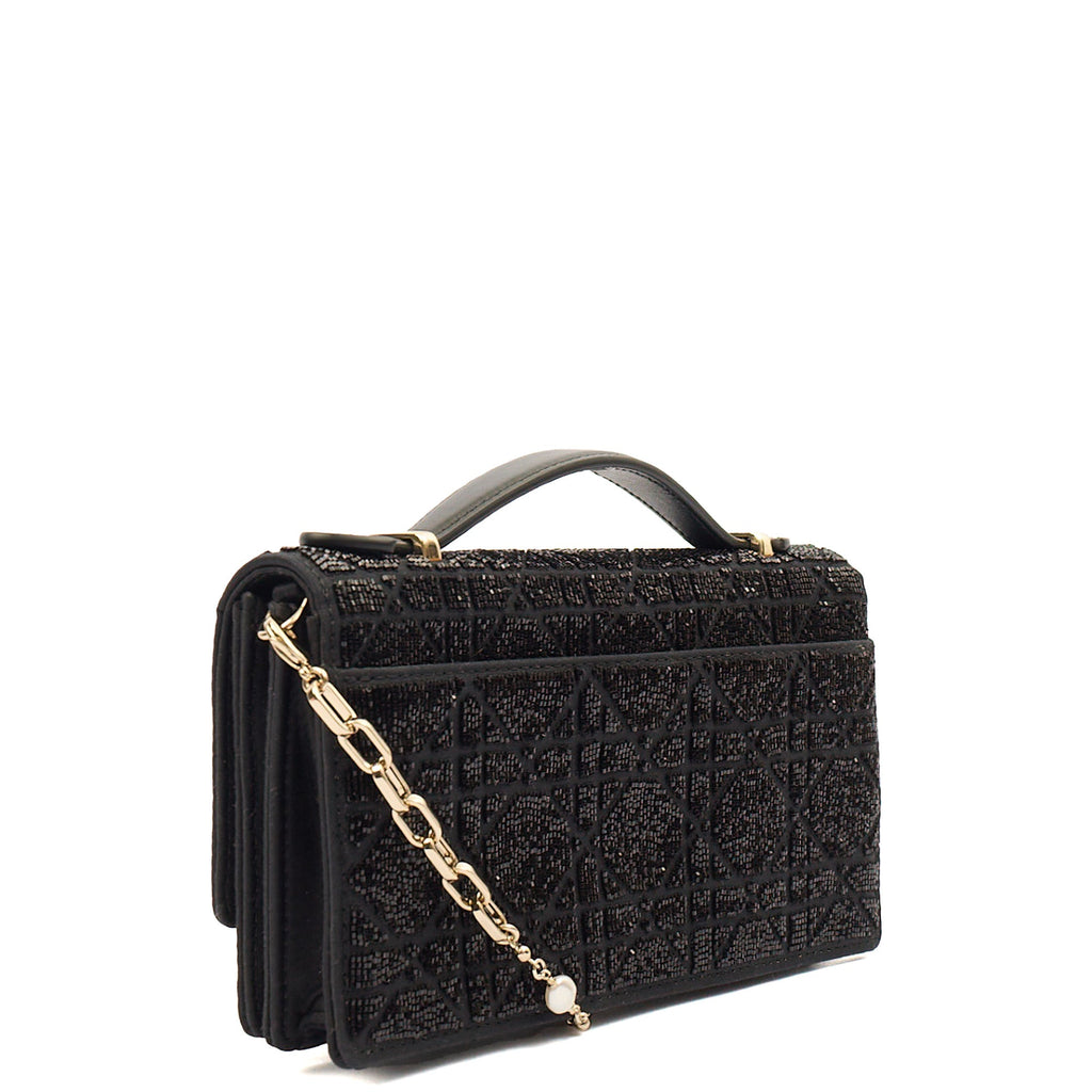 Christian Dior Cross Body My Dior Daily Chain Pouch in Black, Dior Oblique Embroidery