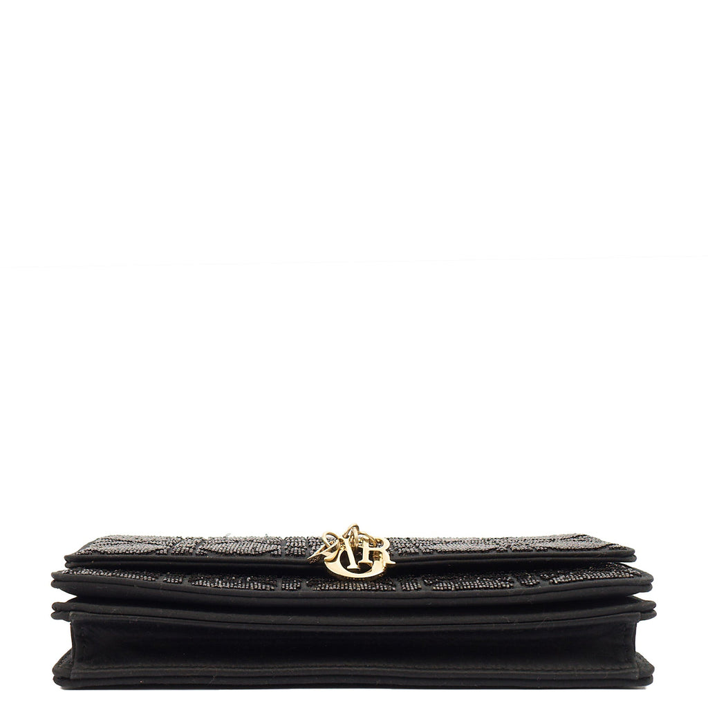 Christian Dior Cross Body My Dior Daily Chain Pouch in Black, Dior Oblique Embroidery