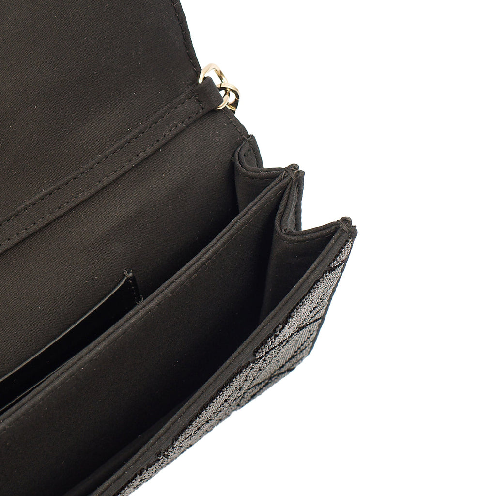 Christian Dior Cross Body My Dior Daily Chain Pouch in Black, Dior Oblique Embroidery