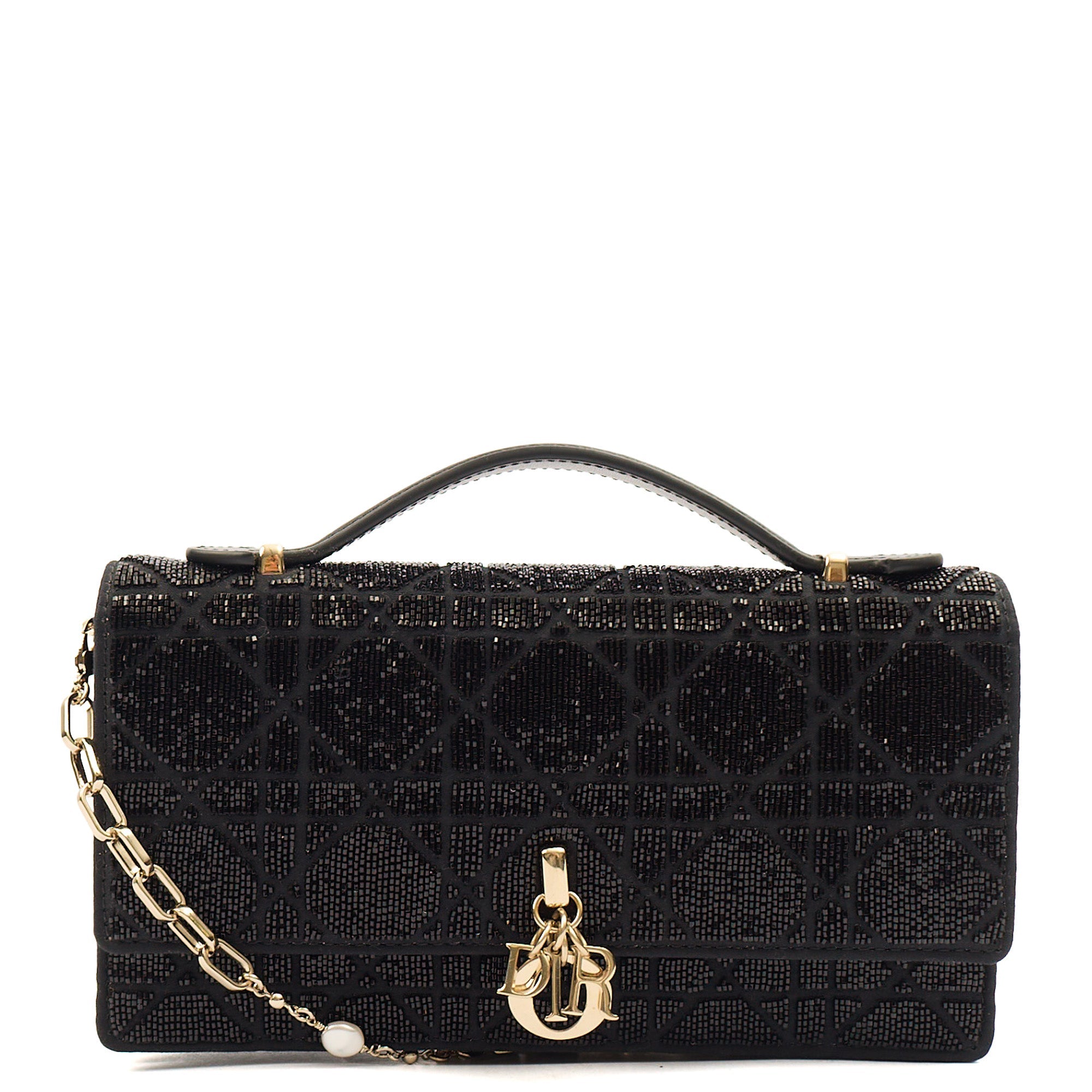 Christian Dior Cross Body My Dior Daily Chain Pouch in Black, Dior Oblique Embroidery