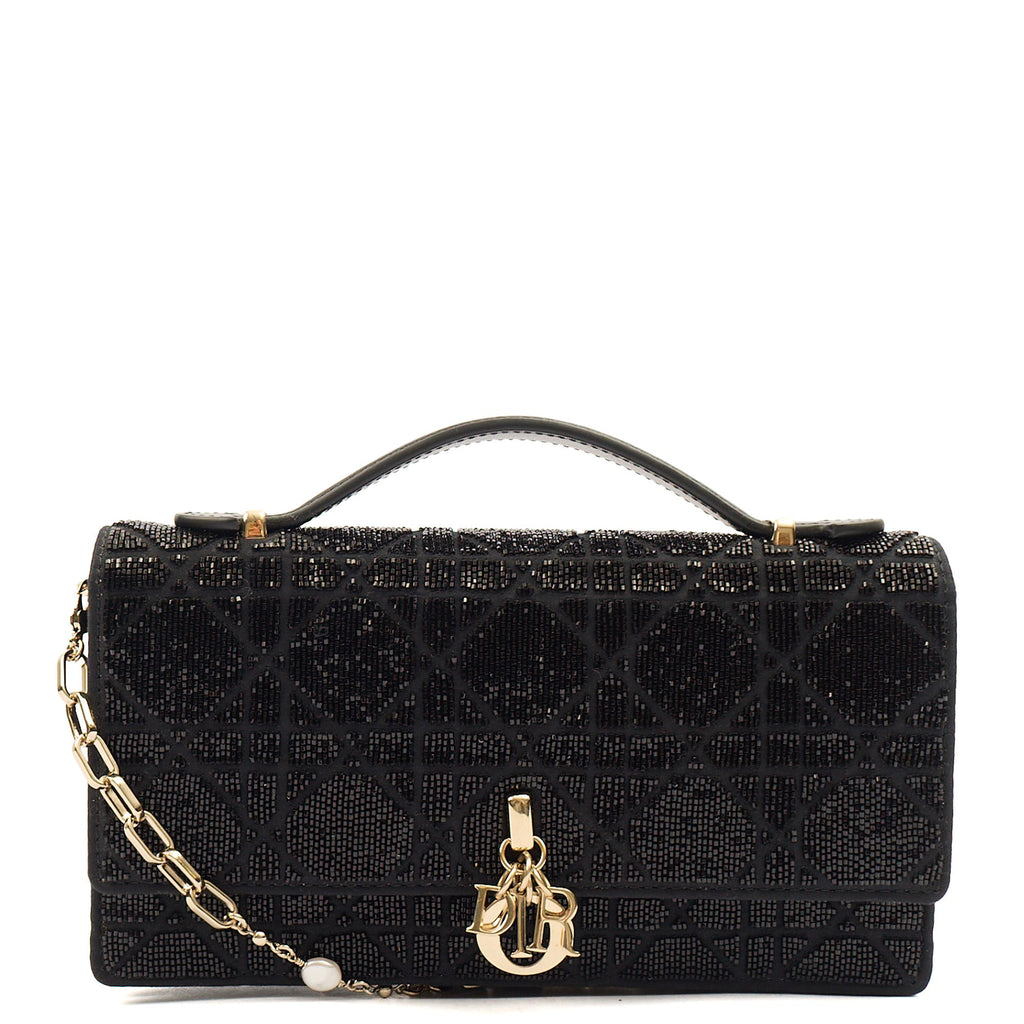 Christian Dior Cross Body My Dior Daily Chain Pouch in Black, Dior Oblique Embroidery