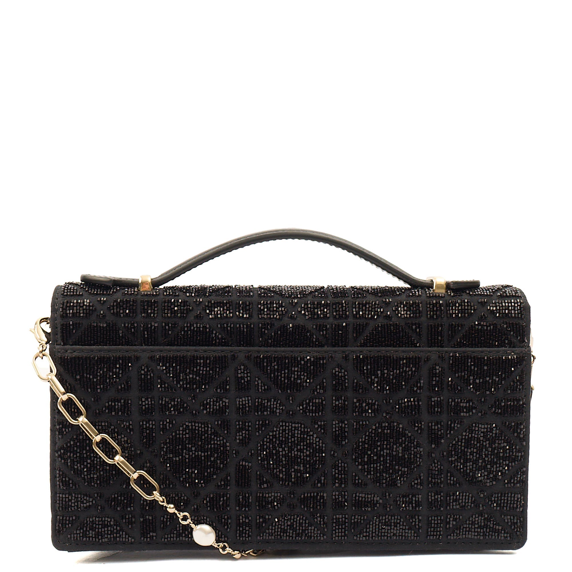 Christian Dior Cross Body My Dior Daily Chain Pouch in Black, Dior Oblique Embroidery