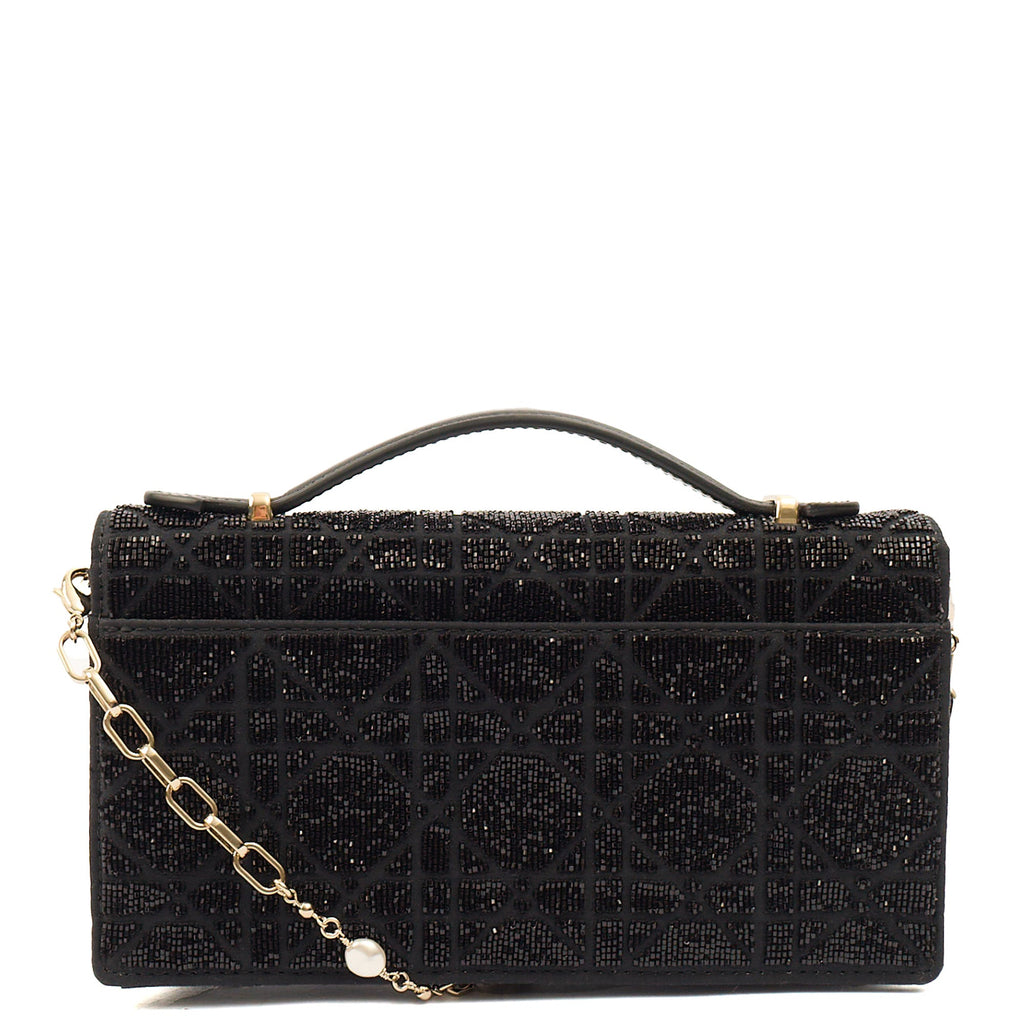 Christian Dior Cross Body My Dior Daily Chain Pouch in Black, Dior Oblique Embroidery