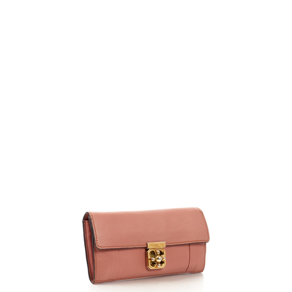 Chloe Purse Elsie Continental Flap Wallet in Nut, Calfskin Leather