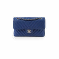 Chanel Caviar Chevron Small Classic Flap Blue Series 25