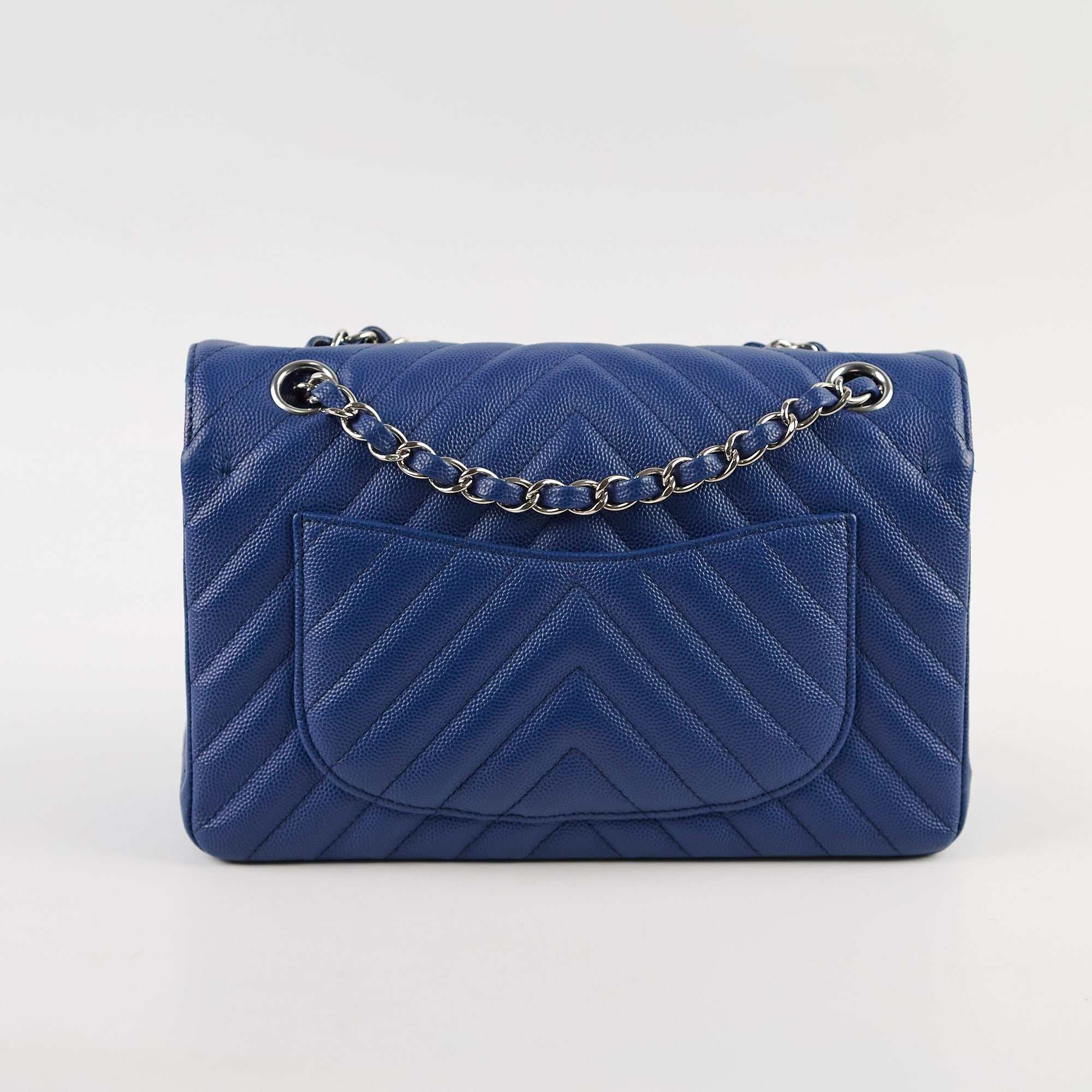 Chanel Caviar Chevron Small Classic Flap Blue Series 25