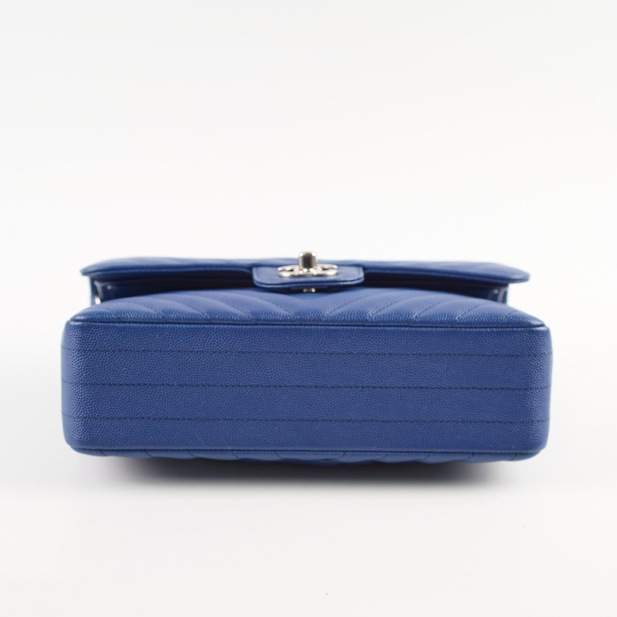 Chanel Caviar Chevron Small Classic Flap Blue Series 25