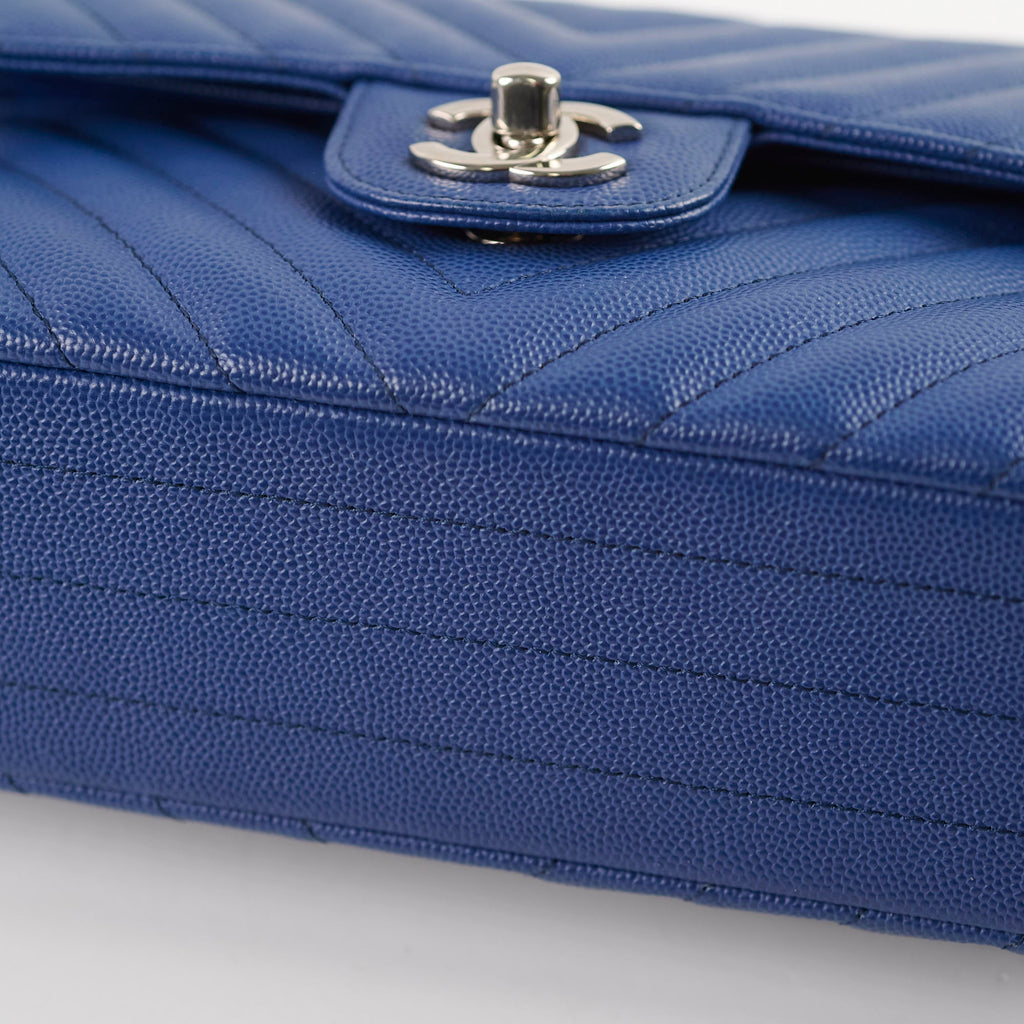 Chanel Caviar Chevron Small Classic Flap Blue Series 25