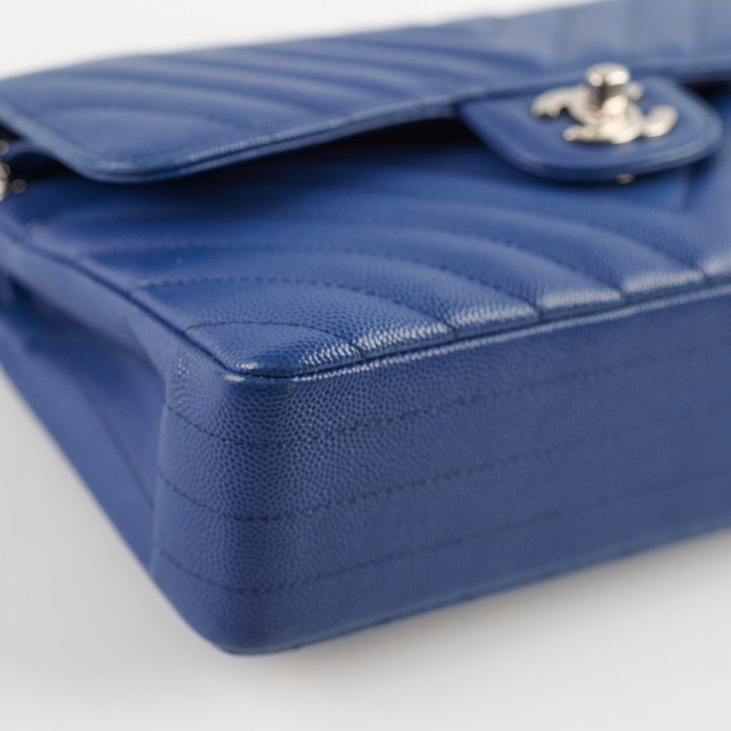 Chanel Caviar Chevron Small Classic Flap Blue Series 25