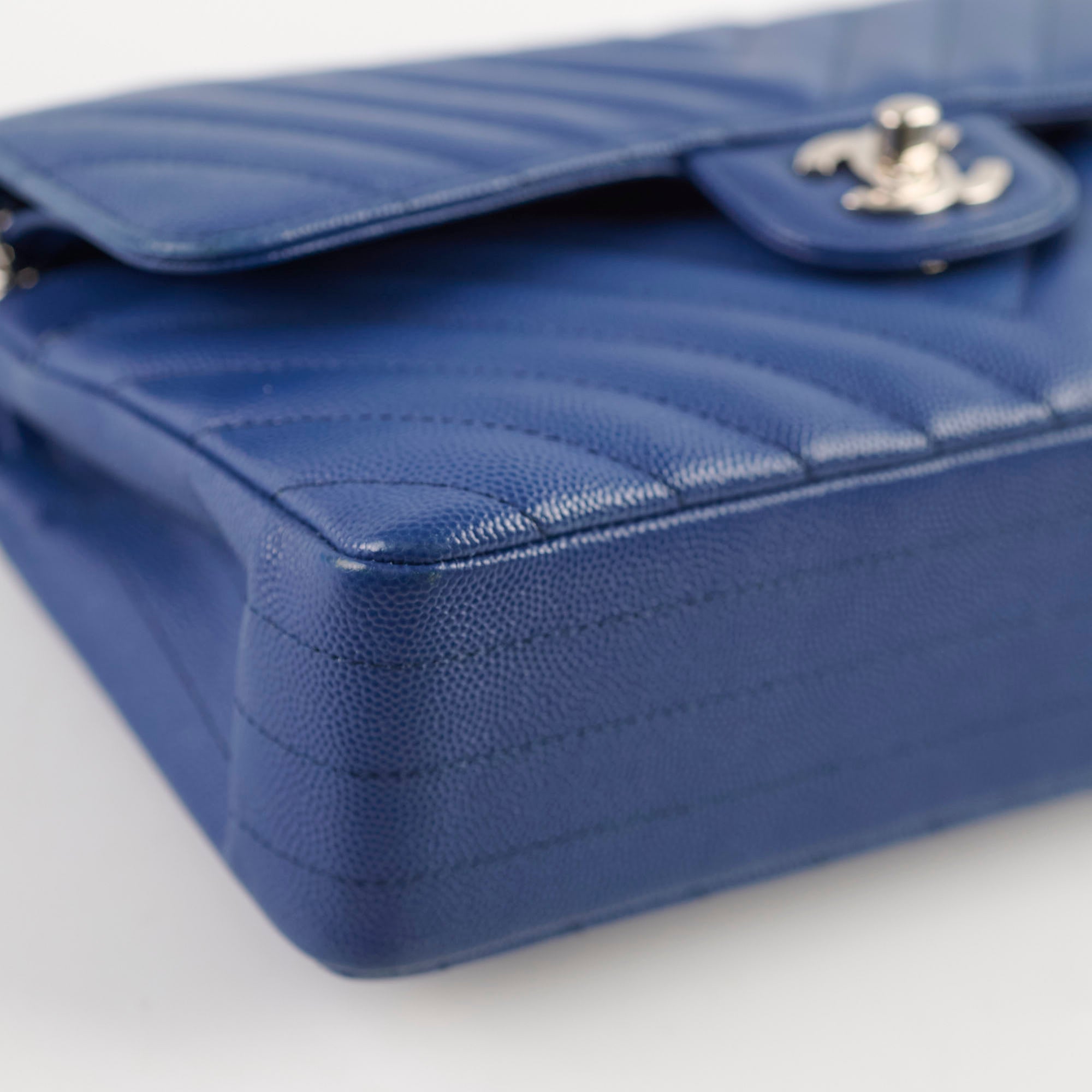Chanel Caviar Chevron Small Classic Flap Blue Series 25